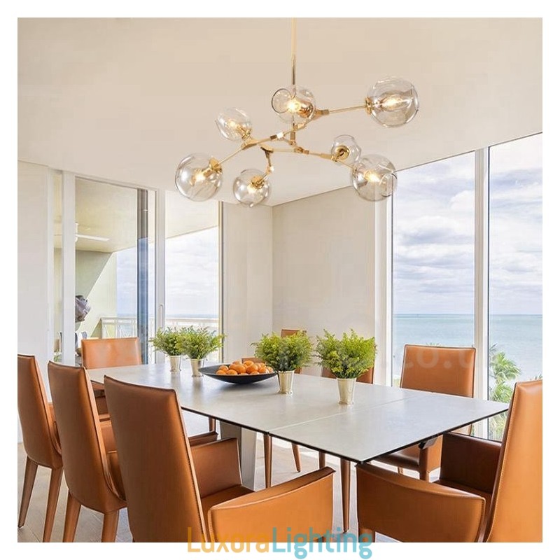 Designer Touch Decorative Modern Contemporary 7 Light Chandelier with Clear Glass Shade & Lamp