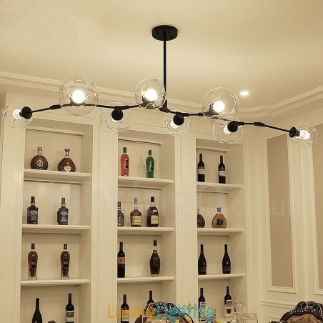 Designer Touch Decorative 8 Light Modern Contemporary Chandelier with Clear Glass Shade & Lamp (Black Golden)