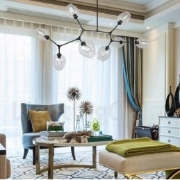 Designer Touch Decorative 8 Light Modern Contemporary Chandelier with Clear Glass Shade & Lamp (Black Golden)