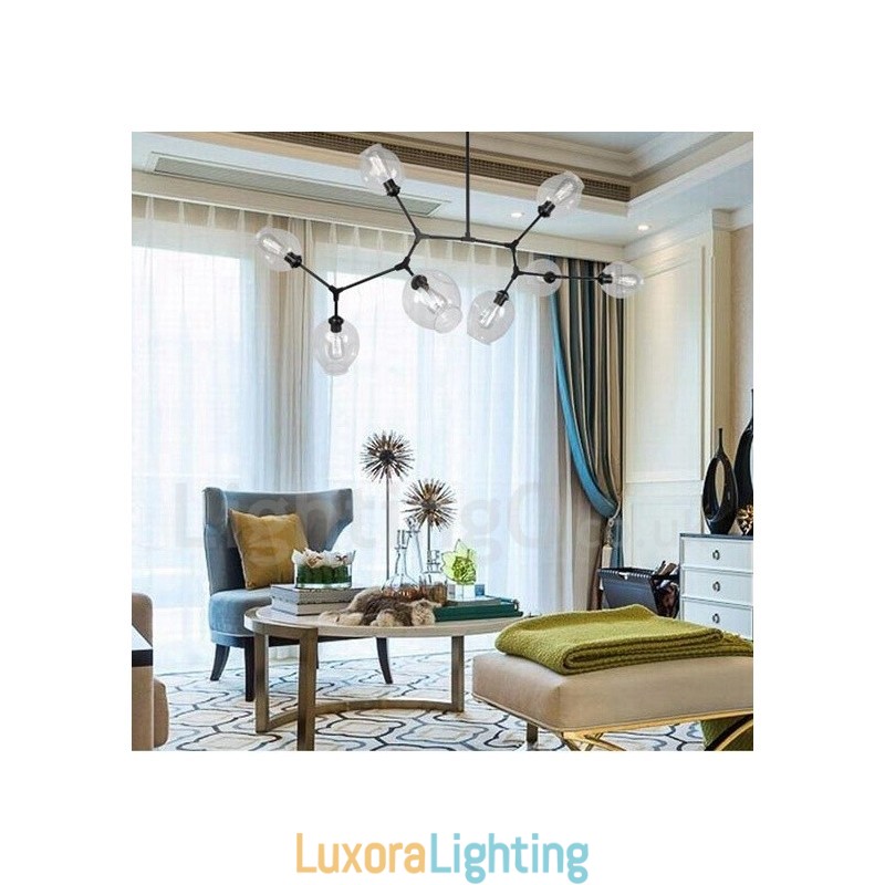 Designer Touch Decorative 8 Light Modern Contemporary Chandelier with Clear Glass Shade & Lamp (Black Golden)