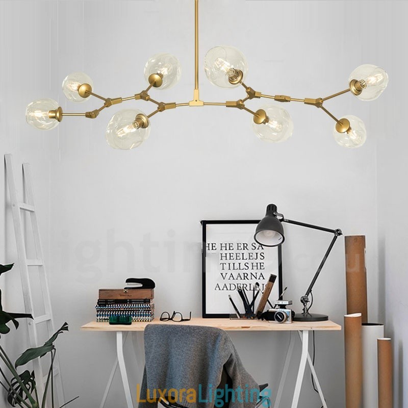 Designer Touch Decorative 8 Light Modern Contemporary Chandelier with Clear Glass Shade & Lamp (Black Golden)