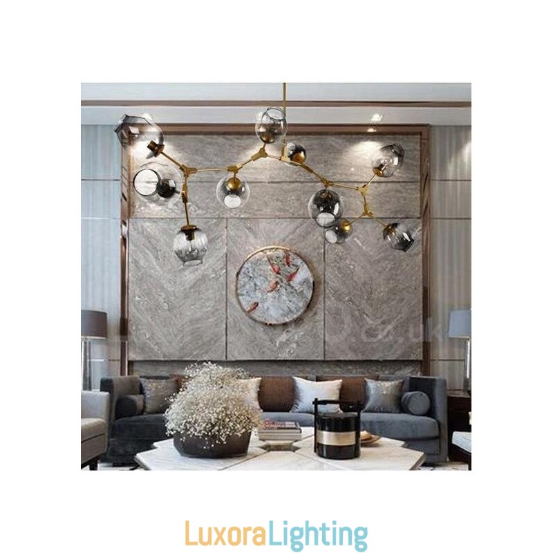 Designer Touch Decorative 10 Light Golden Chandelier with Glass Shade Modern Contemporary Style Light