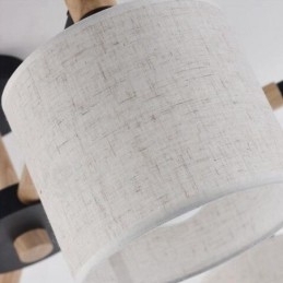 Designer Touch Decorative Modern Contemporary 3 Light Single Tier Wood Chandelier with Drum Fabric Shade &