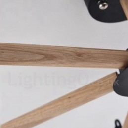 Designer Touch Decorative Modern Contemporary 3 Light Single Tier Wood Chandelier with Drum Fabric Shade &