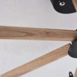 Designer Touch Decorative Modern Contemporary 6 Light Single Tier Wood Chandelier with Drum Fabric (Black White)