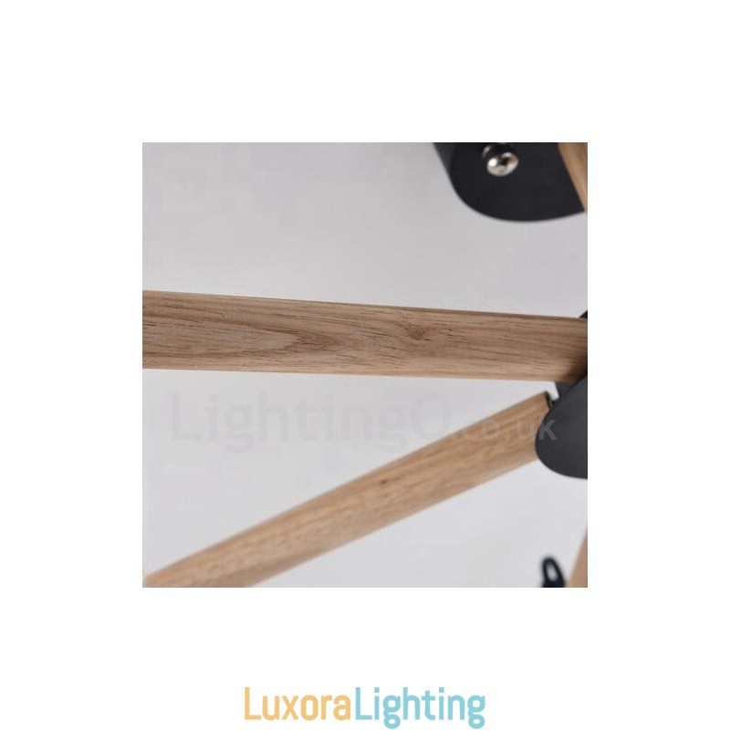 Designer Touch Decorative Modern Contemporary 6 Light Single Tier Wood Chandelier with Drum Fabric (Black White)