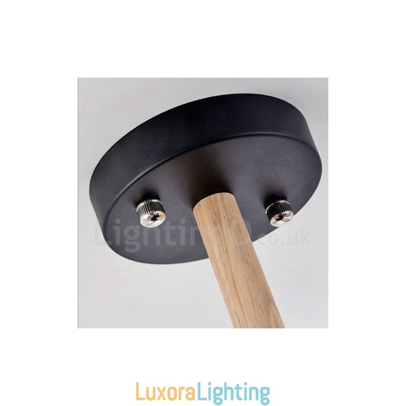 Designer Touch Decorative Modern Contemporary 6 Light Single Tier Wood Chandelier with Drum Fabric (Black White)