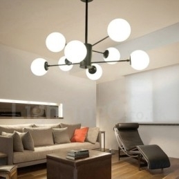 Designer Touch Decorative Black 8 Light Modern Contemporary 2 Tier Metal Chandelier with Glass Shade