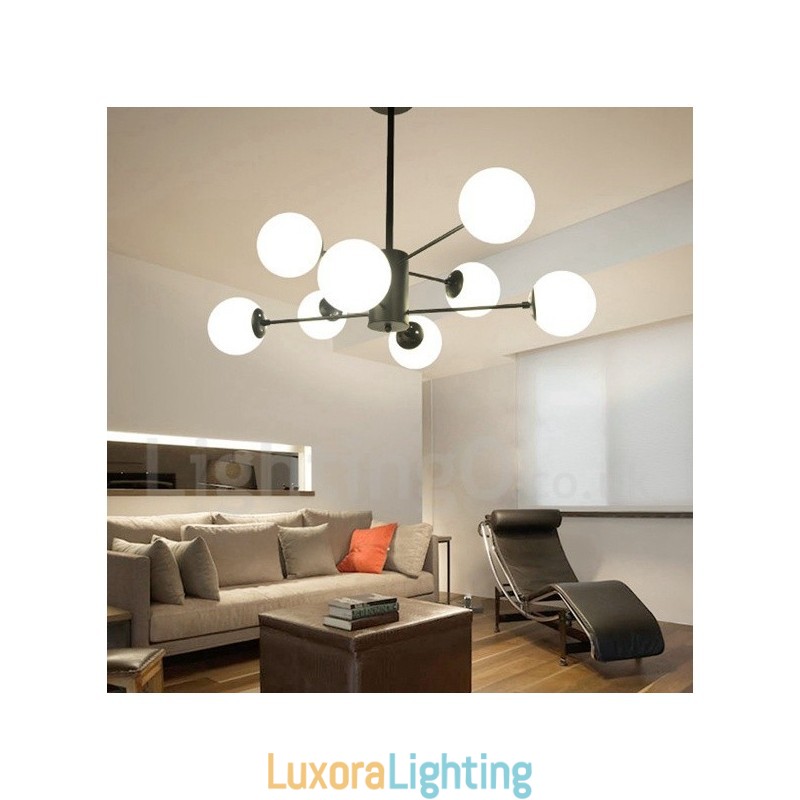 Designer Touch Decorative Black 8 Light Modern Contemporary 2 Tier Metal Chandelier with Glass Shade