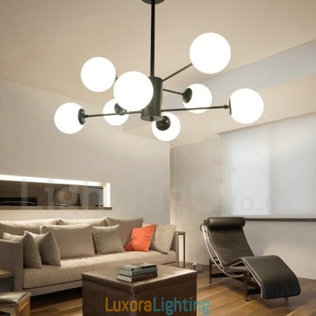 Designer Touch Decorative Black 8 Light Modern Contemporary 2 Tier Metal Chandelier with Glass Shade