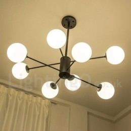 Designer Touch Decorative Black 8 Light Modern Contemporary 2 Tier Metal Chandelier with Glass Shade