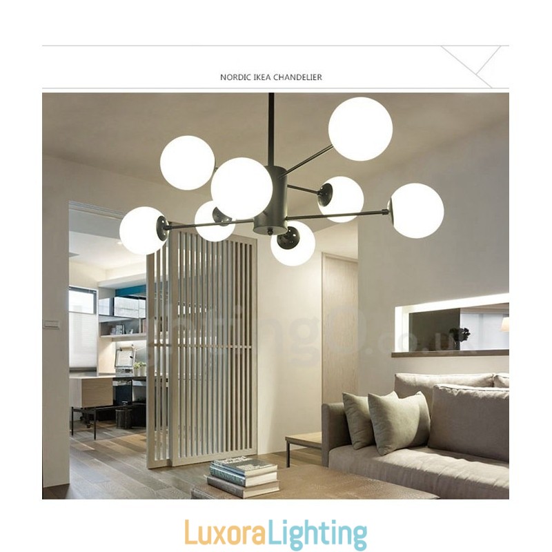 Designer Touch Decorative Black 8 Light Modern Contemporary 2 Tier Metal Chandelier with Glass Shade