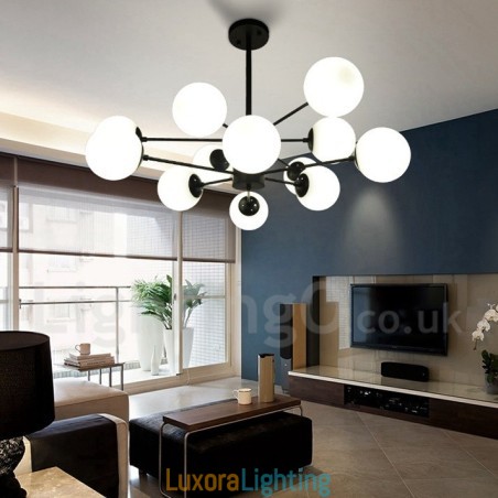 Designer Touch Decorative Black 12 Light 2 Tier Metal Chandelier with Glass Shade Modern Contemporary Style