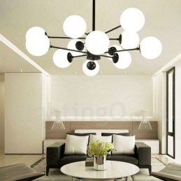 Designer Touch Decorative Black 12 Light 2 Tier Metal Chandelier with Glass Shade Modern Contemporary Style