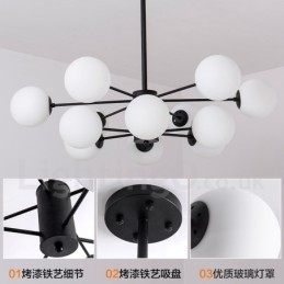 Designer Touch Decorative Black 12 Light 2 Tier Metal Chandelier with Glass Shade Modern Contemporary Style