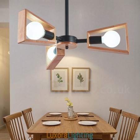 Designer Touch Decorative Wood Single Tier 3 Light Chandelier Lamp Modern Contemporary Style