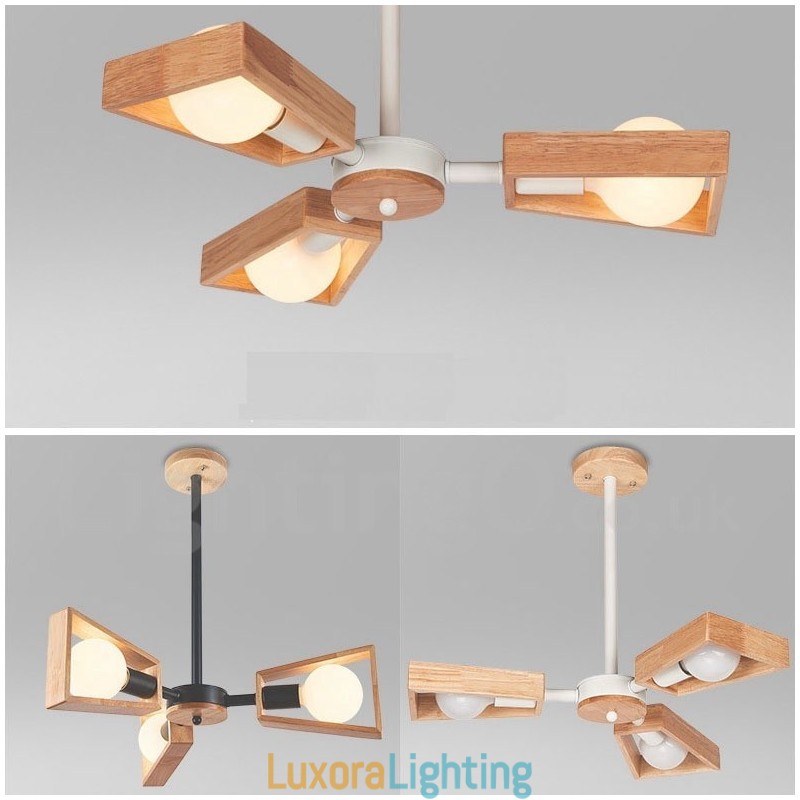 Designer Touch Decorative Wood Single Tier 3 Light Chandelier Lamp Modern Contemporary Style