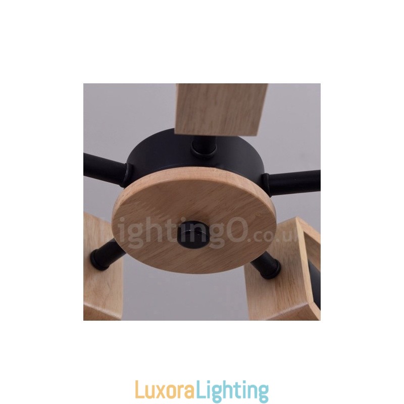Designer Touch Decorative Wood Single Tier 3 Light Chandelier Lamp Modern Contemporary Style