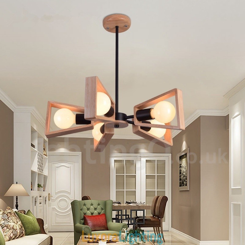 Designer Touch Decorative Wood Single Tier 5 Light Chandelier Lamp Modern Contemporary Style