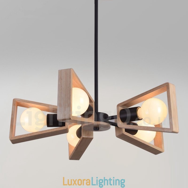 Designer Touch Decorative Wood Single Tier 5 Light Chandelier Lamp Modern Contemporary Style