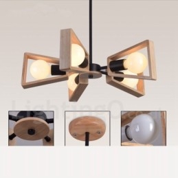 Designer Touch Decorative Wood Single Tier 5 Light Chandelier Lamp Modern Contemporary Style