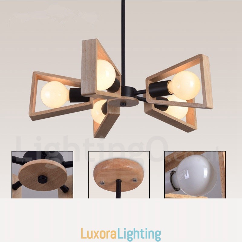 Designer Touch Decorative Wood Single Tier 5 Light Chandelier Lamp Modern Contemporary Style