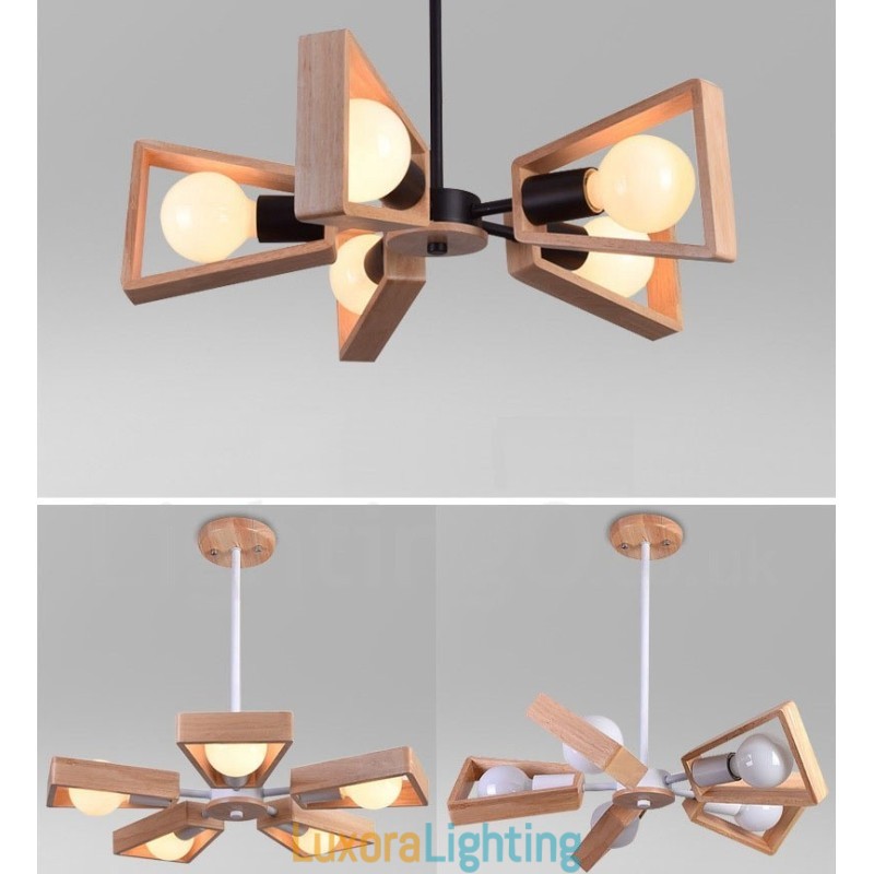 Designer Touch Decorative Wood Single Tier 5 Light Chandelier Lamp Modern Contemporary Style
