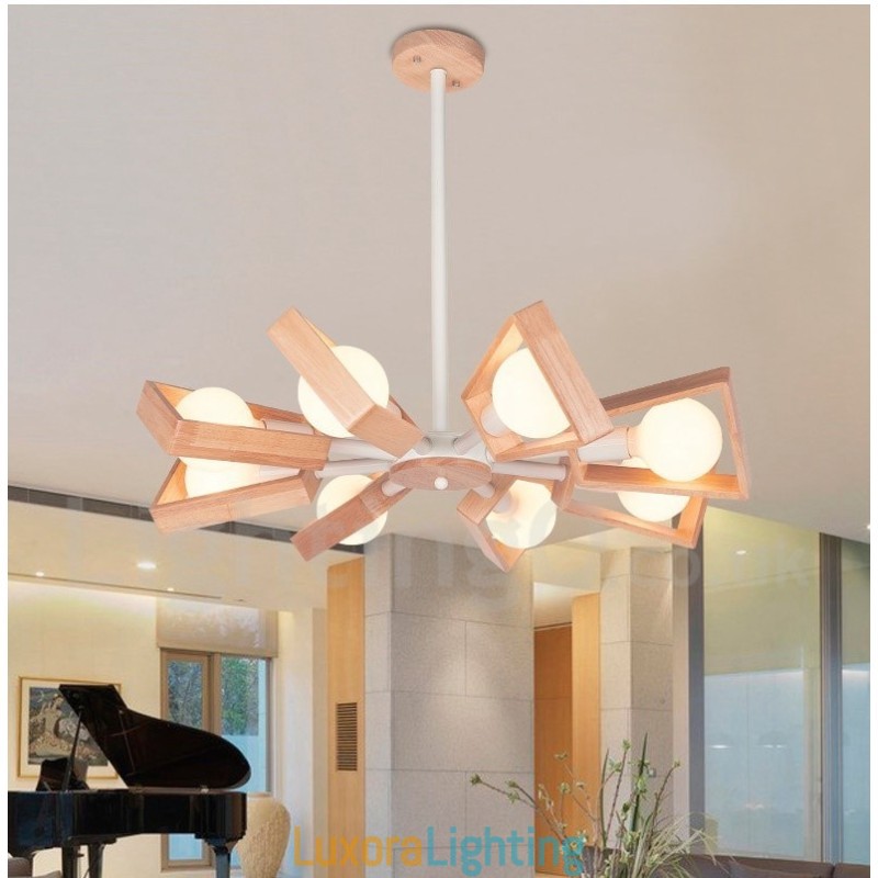 Designer Touch Decorative Wood Single Tier 8 Light Chandelier Lamp Modern Contemporary Style