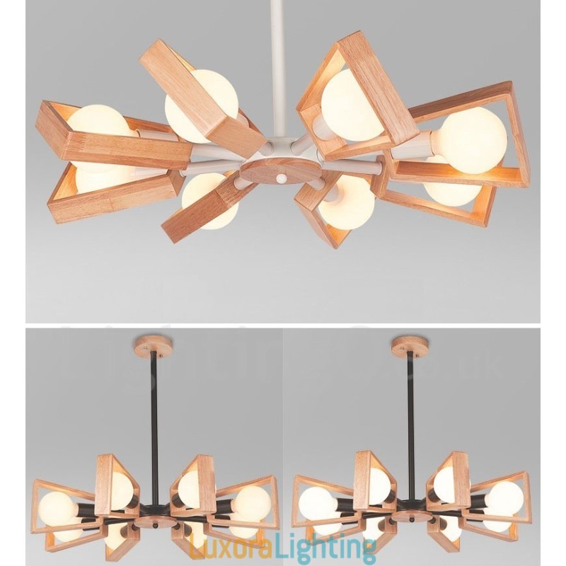Designer Touch Decorative Wood Single Tier 8 Light Chandelier Lamp Modern Contemporary Style