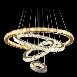 Designer Touch Decorative Modern Crystal Pendant Light Ceiling Chandelier Lamp with 4 Rings Large Ring Amber Crystal and Other Clear Crystal