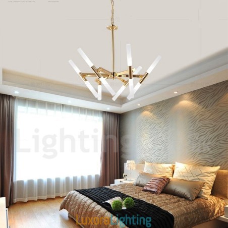 Designer Touch Decorative Modern Contemporary 2 Tier 12 Light Golden Chandelier Lamp