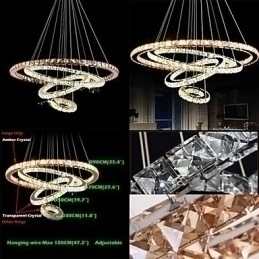 Designer Touch Decorative Modern Crystal Pendant Light Ceiling Chandelier Lamp with 4 Rings Large Ring Amber Crystal and Other Clear Crystal