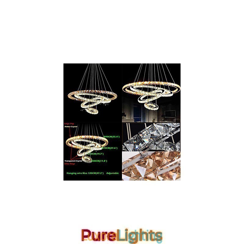 Designer Touch Decorative Modern Crystal Pendant Light Ceiling Chandelier Lamp with 4 Rings Large Ring Amber Crystal and Other Clear Crystal