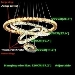 Designer Touch Decorative Modern Crystal Pendant Light Ceiling Chandelier Lamp with 4 Rings Large Ring Amber Crystal and Other Clear Crystal