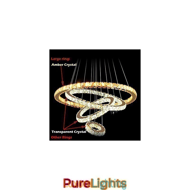 Designer Touch Decorative Modern Crystal Pendant Light Ceiling Chandelier Lamp with 4 Rings Large Ring Amber Crystal and Other Clear Crystal