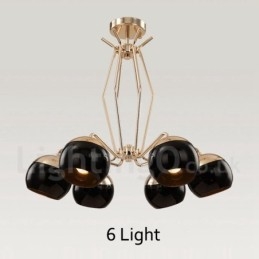 Designer Touch Decorative 6 Light Single Tier Modern Contemporary Metal Chandelier Lamp with Glass Shade