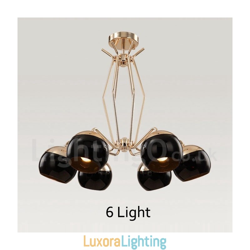 Designer Touch Decorative 6 Light Single Tier Modern Contemporary Metal Chandelier Lamp with Glass Shade