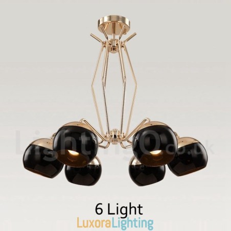Designer Touch Decorative 6 Light Single Tier Modern Contemporary Metal Chandelier Lamp with Glass Shade
