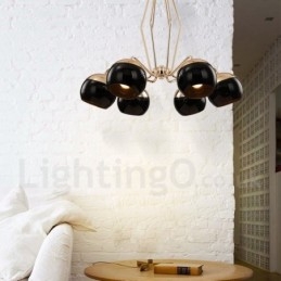 Designer Touch Decorative 6 Light Single Tier Modern Contemporary Metal Chandelier Lamp with Glass Shade