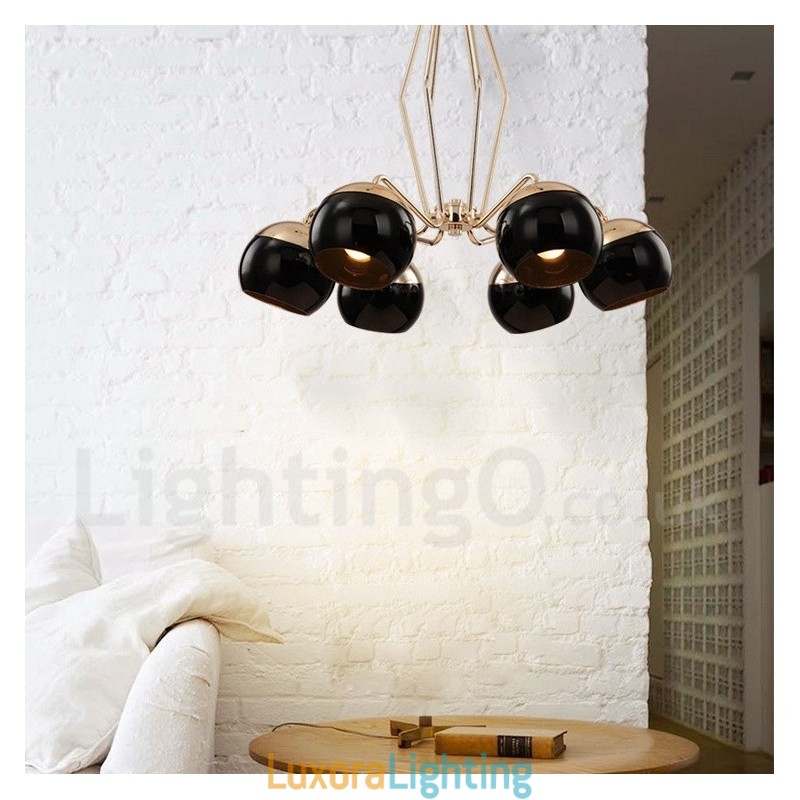 Designer Touch Decorative 6 Light Single Tier Modern Contemporary Metal Chandelier Lamp with Glass Shade