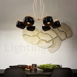 Designer Touch Decorative 6 Light Single Tier Modern Contemporary Metal Chandelier Lamp with Glass Shade