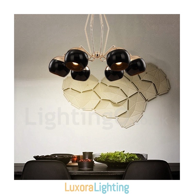 Designer Touch Decorative 6 Light Single Tier Modern Contemporary Metal Chandelier Lamp with Glass Shade