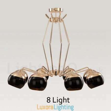 Designer Touch Decorative 8 Light Single Tier Modern Contemporary Metal Chandelier Lamp with Glass Shade