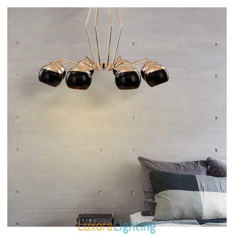 Designer Touch Decorative 8 Light Single Tier Modern Contemporary Metal Chandelier Lamp with Glass Shade