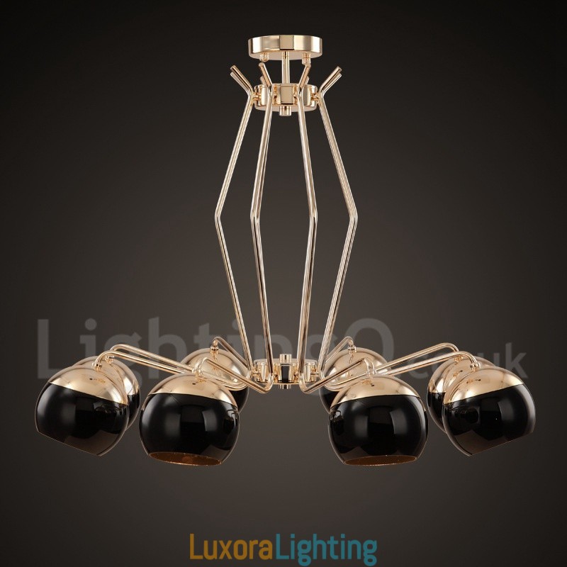 Designer Touch Decorative 8 Light Single Tier Modern Contemporary Metal Chandelier Lamp with Glass Shade