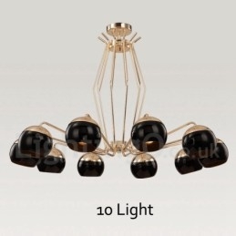 Designer Touch Decorative 10 Light Single Tier Modern Contemporary Metal Chandelier Lamp with Glass Shade