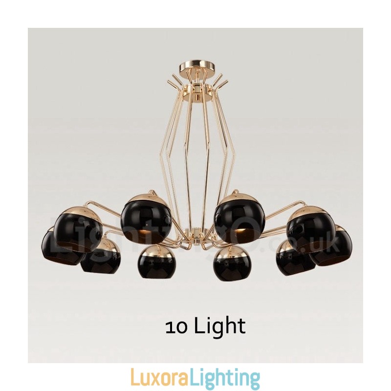 Designer Touch Decorative 10 Light Single Tier Modern Contemporary Metal Chandelier Lamp with Glass Shade