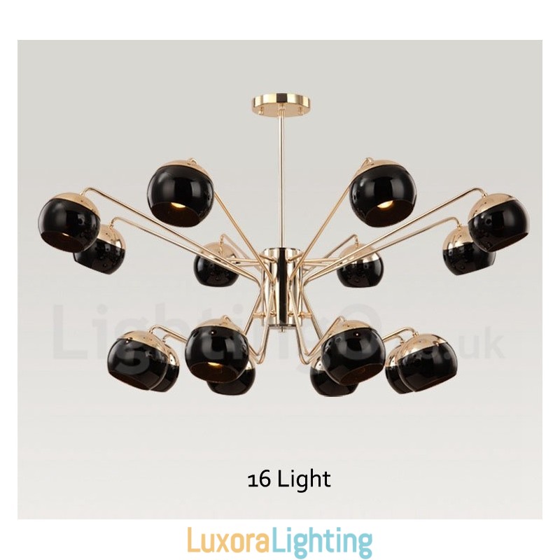 Designer Touch Decorative 16 Light 2 Tier Modern Contemporary Metal Chandelier Lamp with Glass Shade