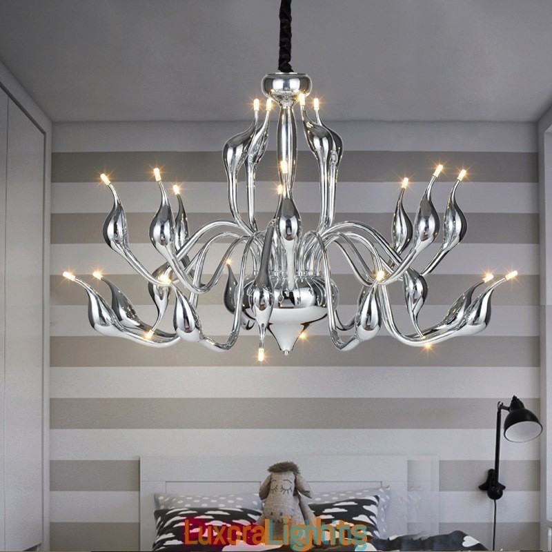 Designer Touch Decorative 24 Lights Modern Swan Chandelier Light G4 Chrome Plating Bulb Included