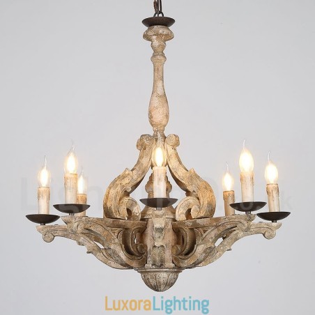 Designer Touch Decorative 8 Light Vintage Retro Wooden Chandelier Lamp Light